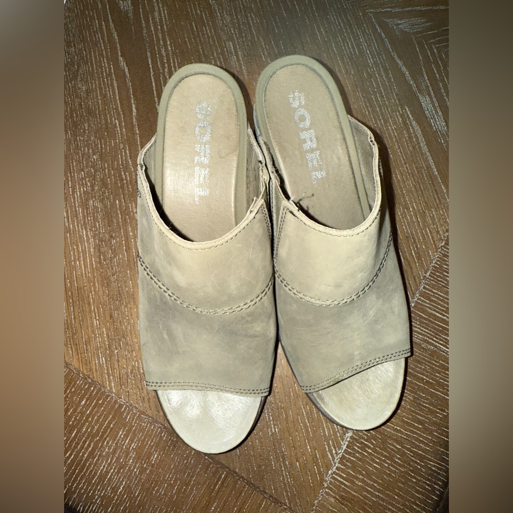 Sorel Joanie ll Olive Nubuck Wedge Sandals Size 8